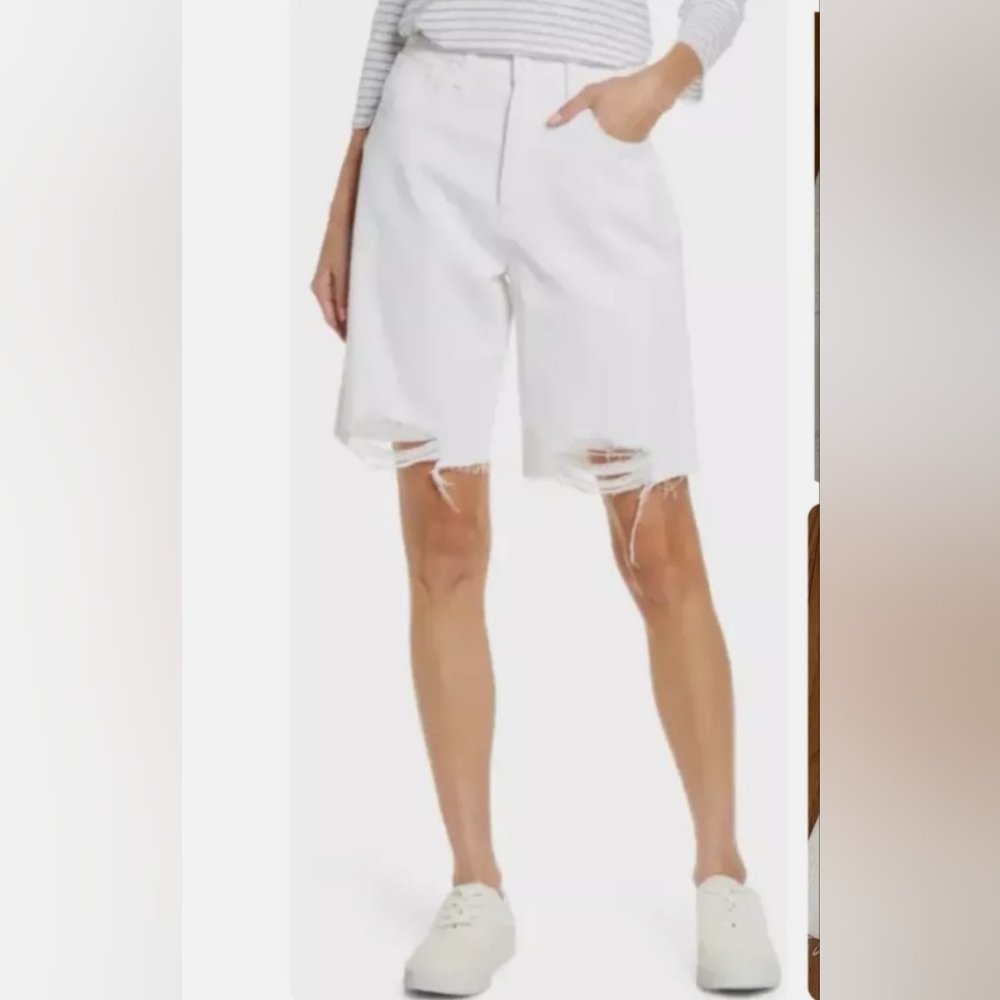 7 For All Mankind Easy James CutoffShorts Women's Size 24  Distressed White NWT